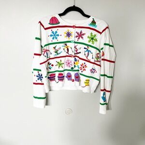 Michael Simon lite ski winter embroidered cardigan‎ medium